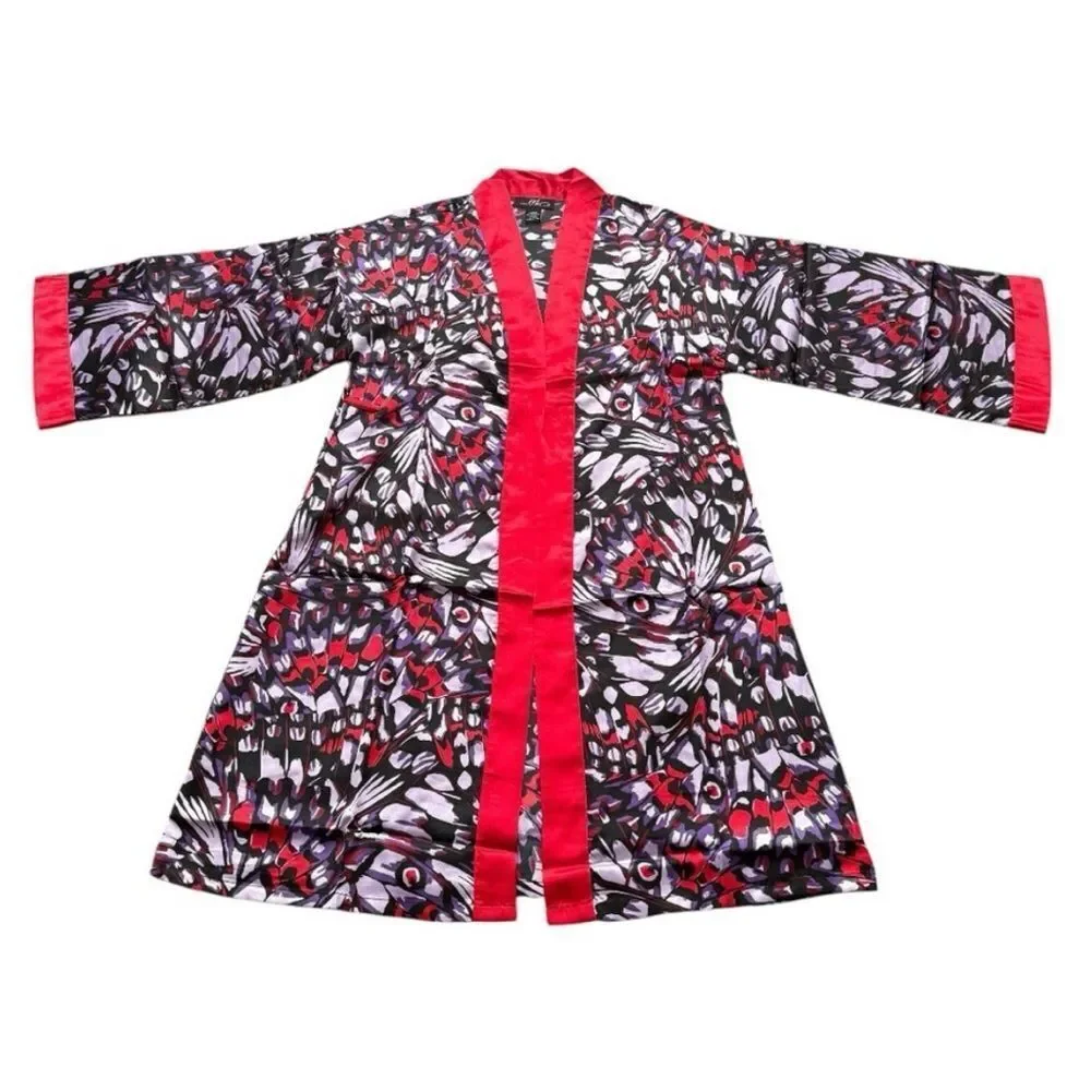 Midnight Velvet Satin Kimono Robe Set Red Floral Camisole Lingerie Large